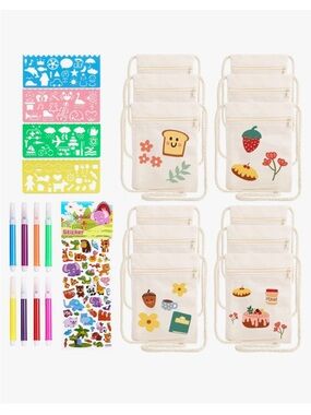 12pc Canvas Mini Zipper Pouch Set Crafts Coin Bags Kids DIY Kit NWT
